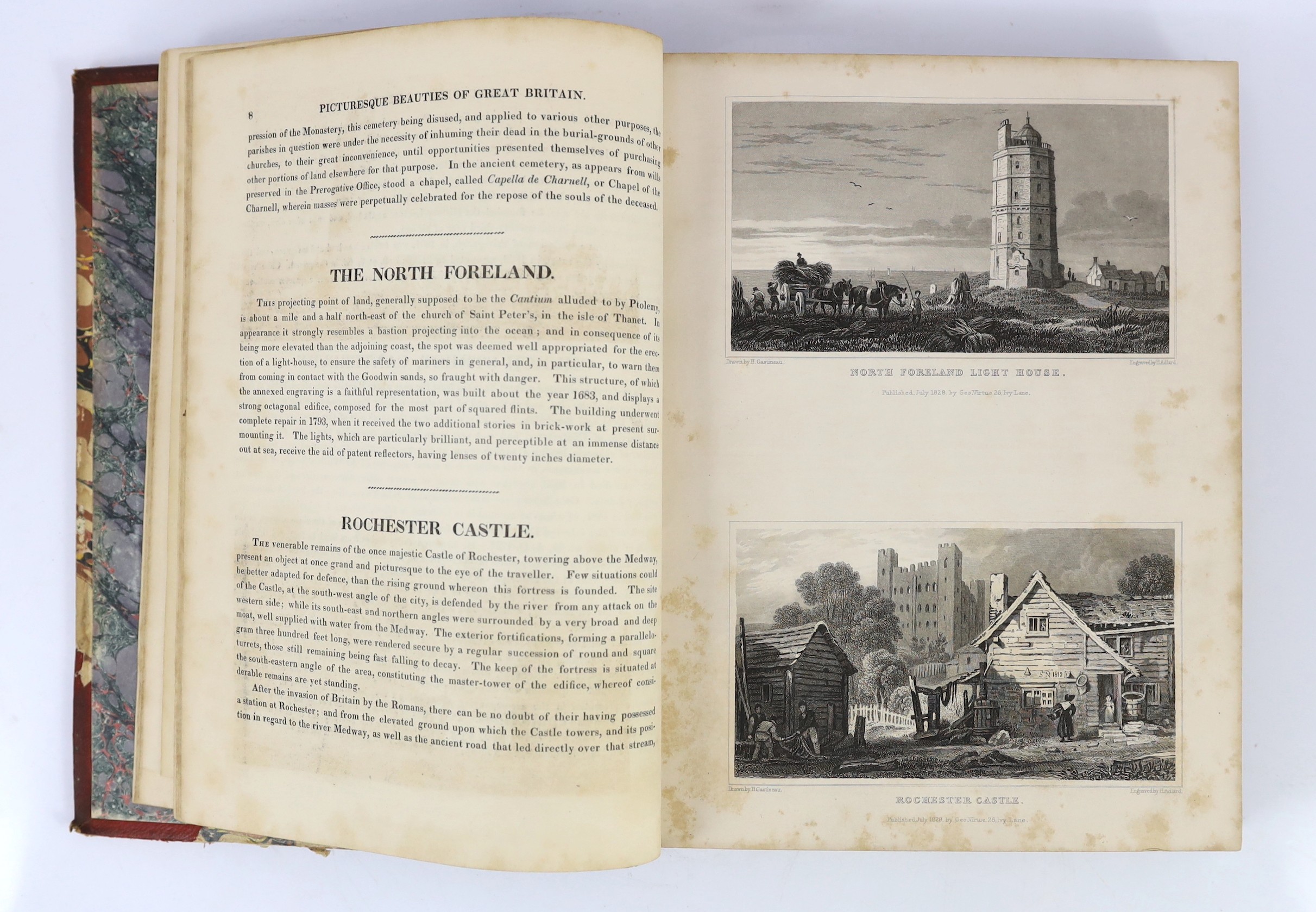 KENT: The Picturesque Beauties of Great Britain: illustrated by topographical, historical, and critical notes....Kent. pictorial engraved and printed titles, folded map and 64 plates; bound with: (The Same) - Essex volum
